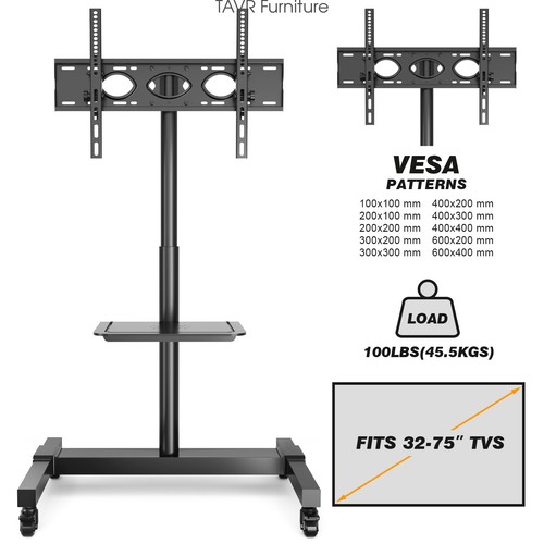 Modern Mobile TV Stand Rolling TV Cart with Tilt Mount Silent Lockable Wheels - Picture 7 of 9