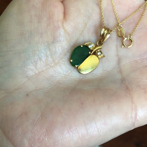 14K Solid Yellow Gold Small Jade Apple Pendant Dainty Necklace - Minimalist 261 - Picture 4 of 7