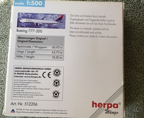 Herpa Wings Boeing 777-200 DELTA, 1:500, #5133206, NOS, Mint - Picture 2 of 4