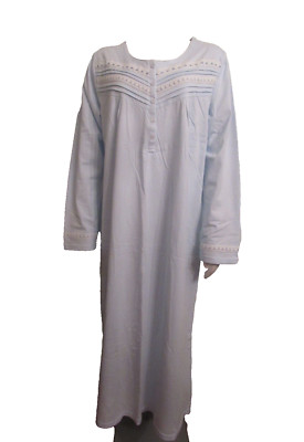 Keyocean Nightgown L Aqua Cotton Long Sleeves Long Sleep Gown