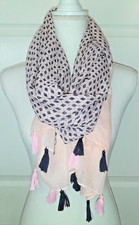 Pink  Navy Diamond Pattern Shawl Wrap Scarf, Tassels 35'' x 71''