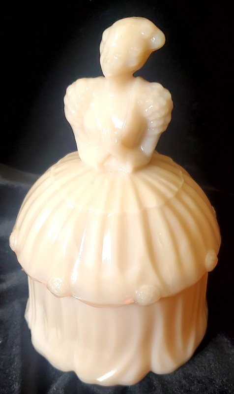 Rare Pink Akro Agate Glass Powder Jar Ekegant Colonial Lady Softest Pink Color