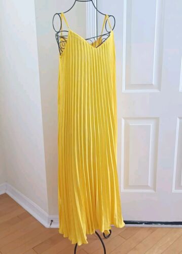 NWT Banana Republic Spaghetti Straps Maxi/ Ankle Pleated Lined Dress Yellow L/XL - Picture 9 of 16