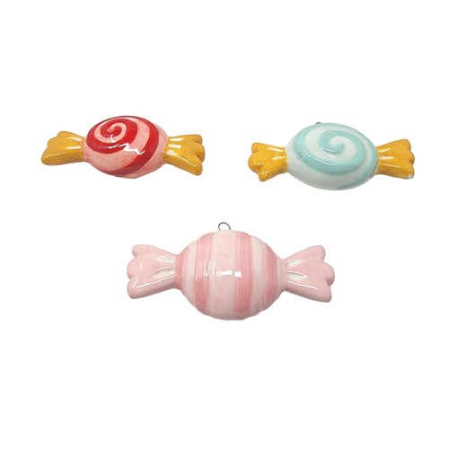 Juego de 3 adornos de caramelo de cerámica a rayas caramelo estilo antiguo vintage - Imagen 2 de 9