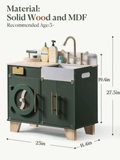 Robotime Wooden Toy Washing Machine Kitchen Set Vintage Green Washer and Dryer K