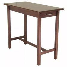 Walnut Finish Solid Wood Kitchen Prep Table Island 2 Drawers Counter Work Space