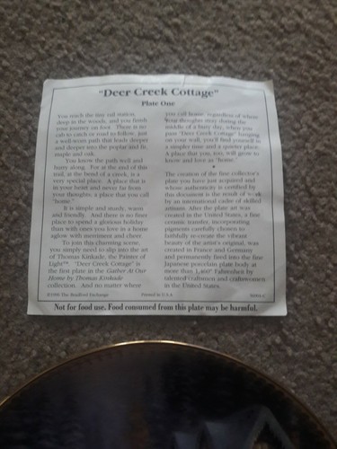 1 Thomas Kinkade Deer Creek Cottage Kunst Wandteller Echtheitszertifikat Bradford Exchange Urlaub - Bild 4 von 5