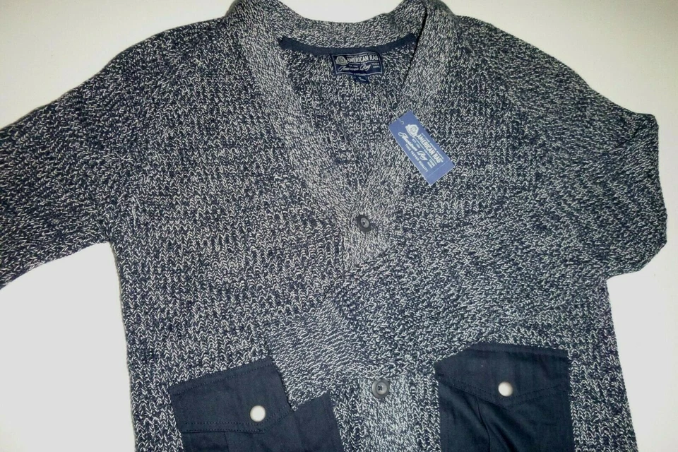 American Rag CIE Hombre Pesado Suave Tejido Algodón Cárdigan Suéter Talla: Med -negro Foto 4 de 4