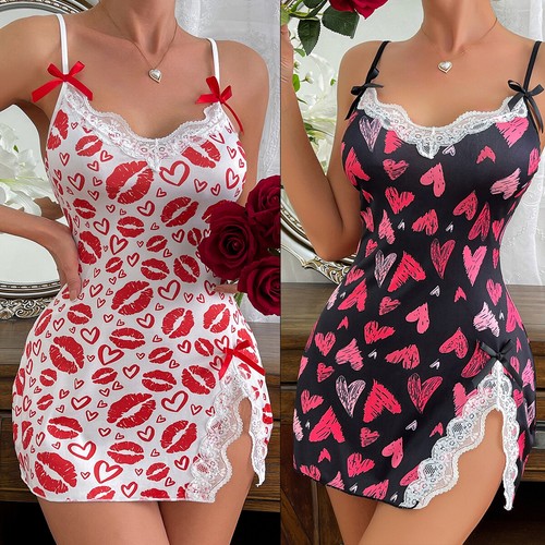 Sexy Lencería Para Mujer Labios Corazón Prendas para Dormir Prendas para dormir Ropa Interior Babydoll Vestido EE. UU. - Imagen 2 de 52