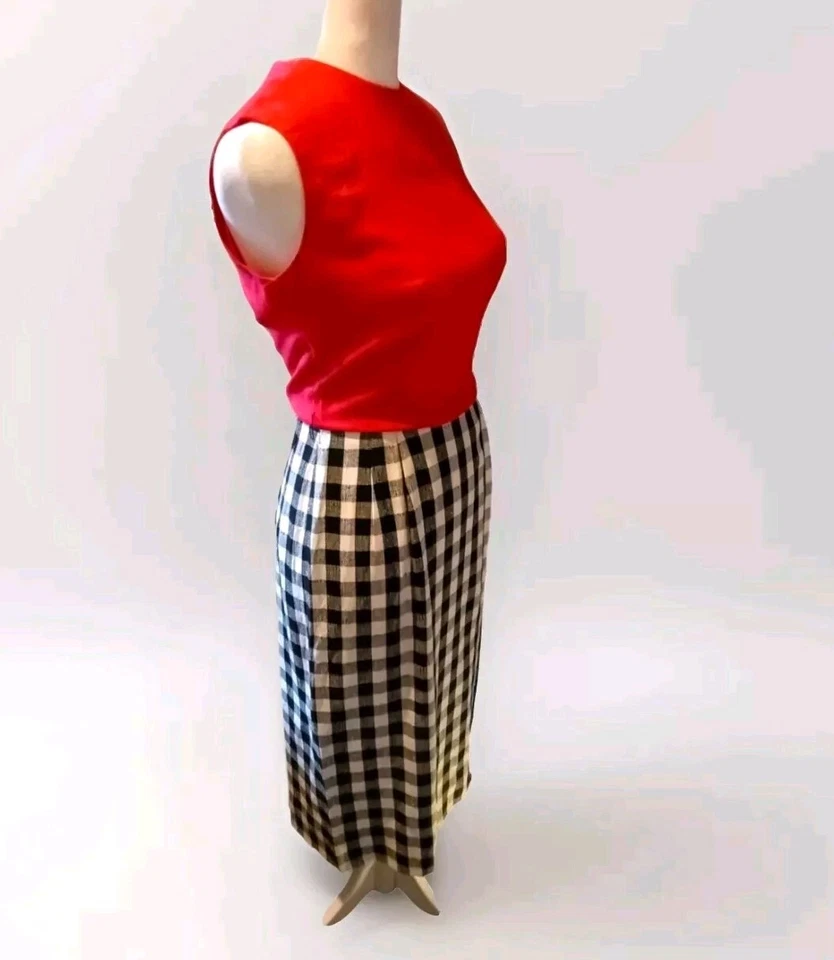Винтажный 60-х Jerry Gilden 2 тона алый красный и имбирь клетку шевелиться/карандаш платье XS - Изображение 4 из 4