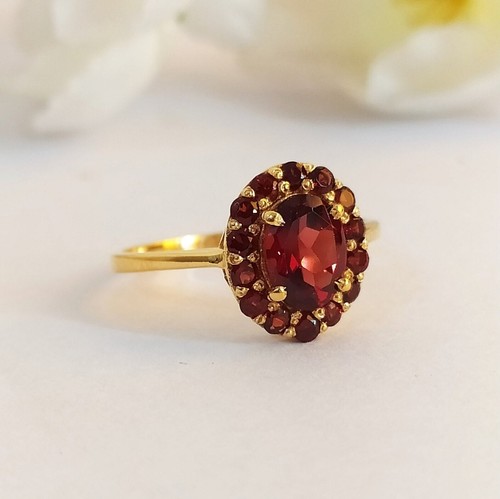 Anello Placcato Oro 18k Anello Granato Rosso Granato Autentico Mozambico Anello Granato - Foto 3 di 4