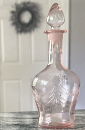 Elegant Pink Cambridge ? Decanter  Vtg Depression Glass Barware 11in Stunning! - Picture 1 of 6
