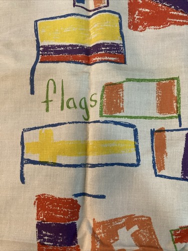 Vintage Fabric Hand Drawn Flags 44”x24” In Unused Vintage Condition Cotton/linen - Picture 11 of 13