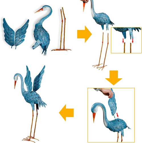 Crane Garden Statue Blue Heron Decoy Sculpture Metal Yard Bird Decoration 2 Set - Picture 3 of 7