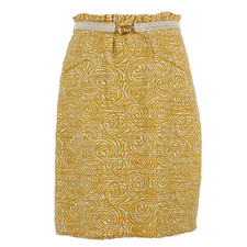 Elevenses Sz 6 Gold Ivory Belt Lined Pencil Rayon Linen Blend Poly Skirt