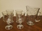 Anchor Hocking Savannah Clear Glass 9" Pitcher + 4 Goblet 7 1/4" Water Milk Tea
