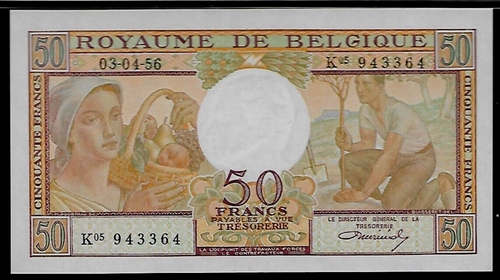 Belgium 50 Francs 1956 PMG 67 EPQ UNC P#133b S/N K05 - Picture 3 of 4
