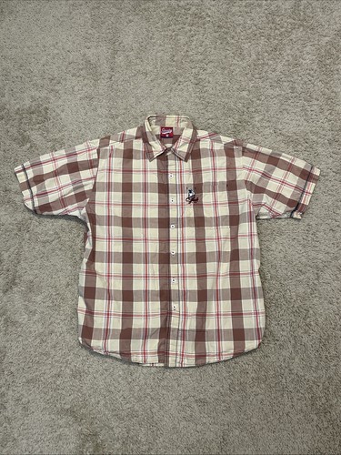 Vintage SHADY LTD Shirt Mens M Tan Plaid Button Up Short Sleeve Y2K Eminem Rap - Picture 1 of 17