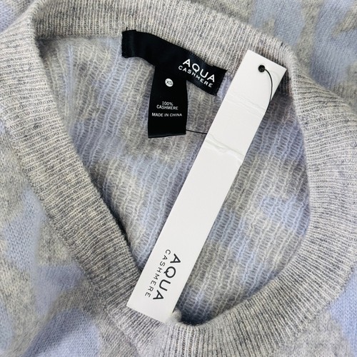 Aqua Cashmere Sweater Womens Extra Small Leopard Pullover Light Blue Grey XS NEW - Picture 6 of 9