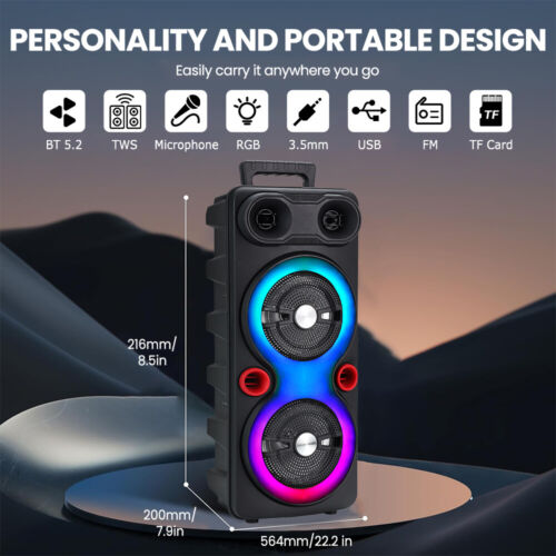 1XTragbarer Bluetooth 5.2Lautsprecher Subwoofer Musikbox LED mit Mikrofon Stereo - Bild 2 von 21