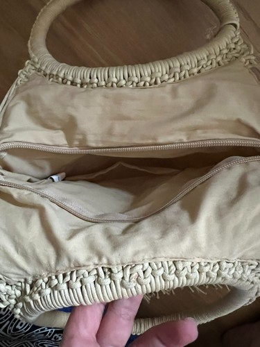Borsa beige vintage 2K in corone intrecciato con frange fringed vtg cotton bag - Foto 7 di 7