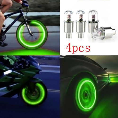 4x Green Car Wheel Tire Tyre Air Valve Stem LED Light Caps Decor Car Accessories - Picture 2 of 12