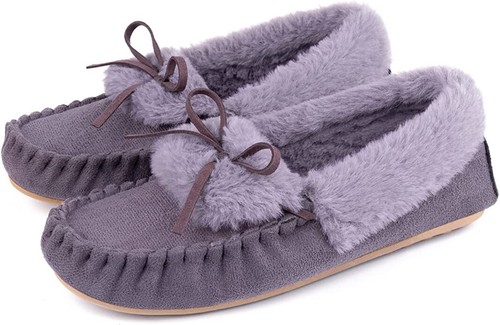 Women's Naomi Faux Fur Moccasin Slipper closed back slip-on indoor house Shoes - Picture 14 of 20