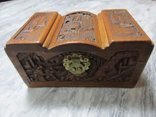 Vintage wooden deeply carved jewelry/treasure box exceptionally well constructed
