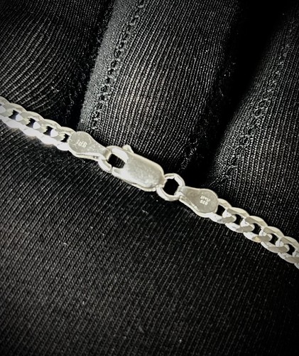 3.5mm - 24" Solid 925 Sterling Silver Classic Cuban Link Chain - Picture 6 of 7