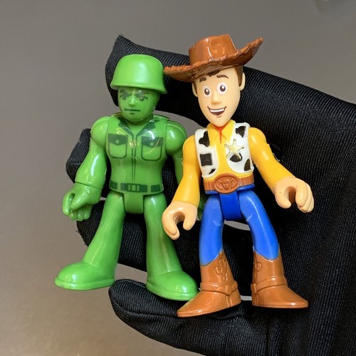 2PCS Fisher Price Imaginext Disney Pixar Toy Story Woody & Green Army Men Figure - Imagen 2 de 5