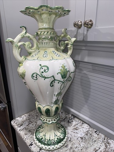 VASE URN Antique Italian Faience 24” Tall Art Pottery SIGNED Stunning Piece - Picture 3 of 12
