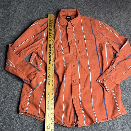 Zara Button Up Shirt Medium Light Orange Long Sleeve Relaxed Fit Mens XL - Picture 6 of 8