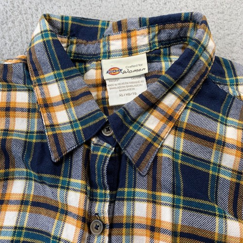 DICKIES Shirt Womens XL Button Up Blouse Top Flannel Plaid Long Sleeve - Picture 6 of 8