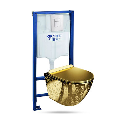 Vorwandelement Solido + Wand WC Sofi Slim Golden Eye  + Glänzend Weiß Knopf Set