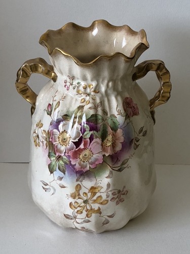 Antik c1910 Adderley England großer Porzellan gebundener Sack Blumenvase goldvergoldet - Bild 2 von 13