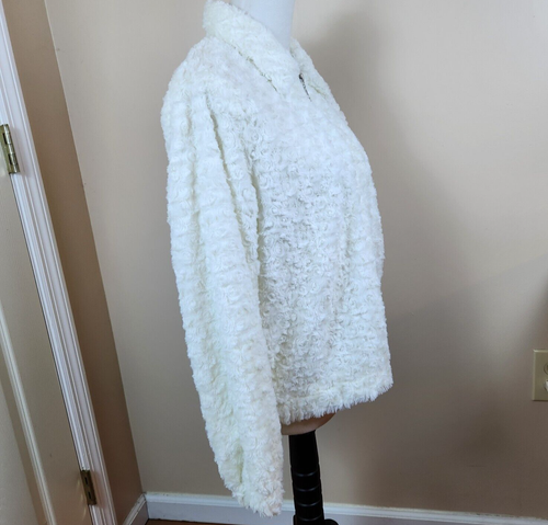 Alfred Dunner Floral Rose Jacket Womens Petite Medium Ivory White Faux Fur Coat - Picture 4 of 22