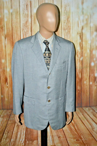 Luciano Barbera Herren Fischgrät Kaschmir Seide 3 Knopf Sport Mantel Gr. 42R