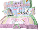 Chenille Raised Bunny Quilt With 2 Matching Pillows & 9" Plush Bunny 47 x 57