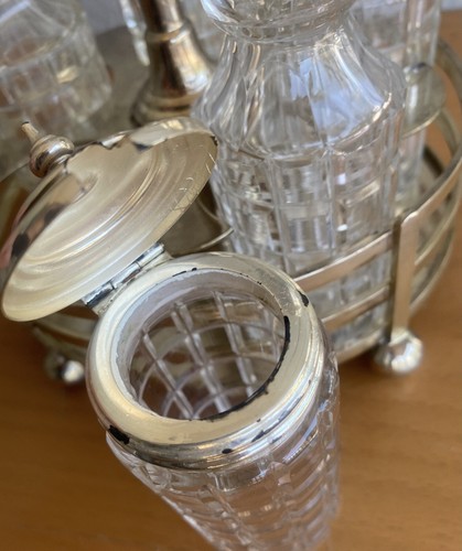 1887 Walker & Hall Victorian Silver Plate Antique Cut Crystal 6 pc Cruet Set - Picture 8 of 16