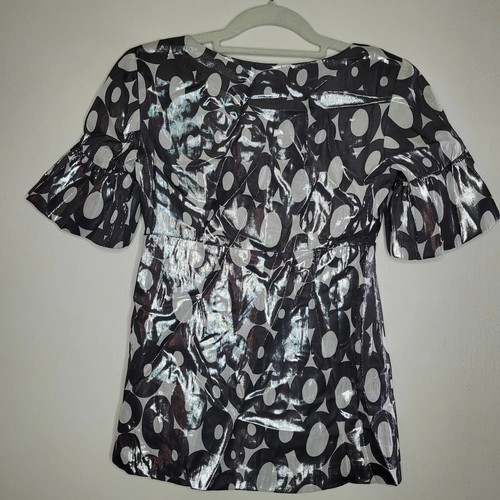 NWT Trina Turk Top Women's Metallic Black White Petite Small Zipper Festive Chic - Picture 15 of 17