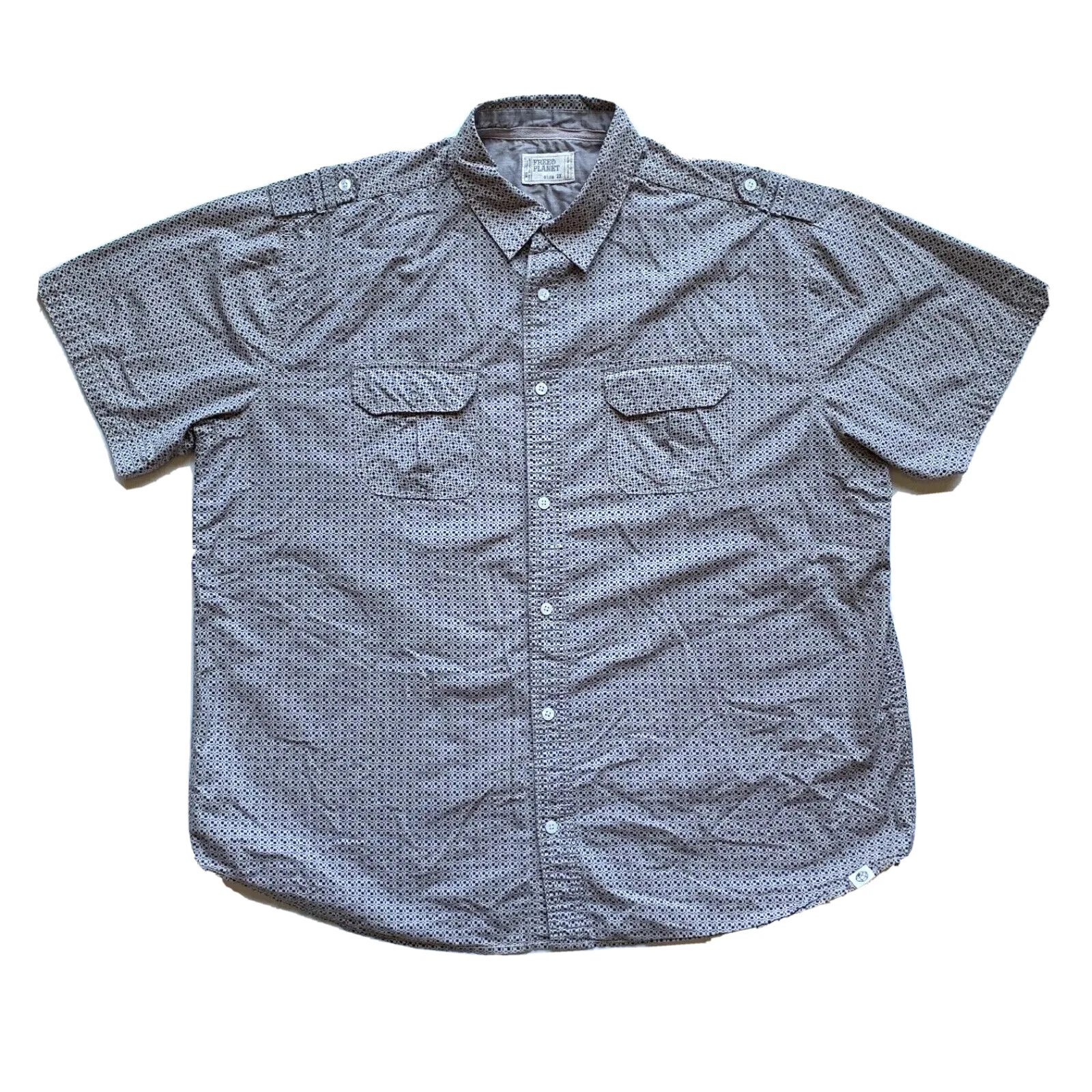 Free Planet Button Up Shirt Mens 2X Printed Short Sleeve Hawaiian Geometric NEW