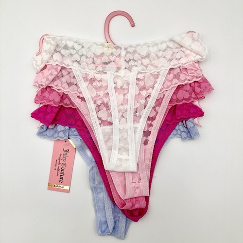 Juicy Couture Damen No Panty Lines (5 Stück) Sexy Spitze Logo Tanga Unterwäsche Gr. L - Bild 8 von 12