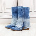 Stiefel Frau Jeans Denim Texaner Western Ausgefranste Kanten Teilt TooCool X8322