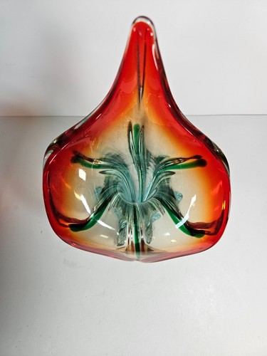 Gato italiano de cristal soplado de Murano estilo púlpito rojo verde y azul Cornucopia - Imagen 12 de 13