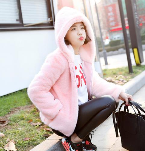 Coat Piger Hooded Kort Fur Peacoat Casual Kvinders Warm Søde Faux Outwear qztaxZEZ