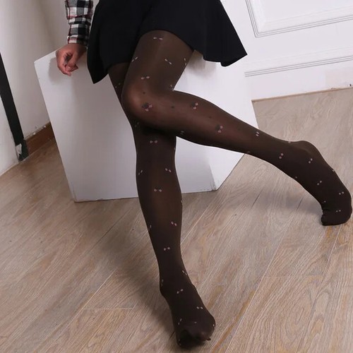 Autumn Velvet Warm Ladies Pantyhose – Cherry Pattern Lolita Style Hottie Fashion - Picture 9 of 17