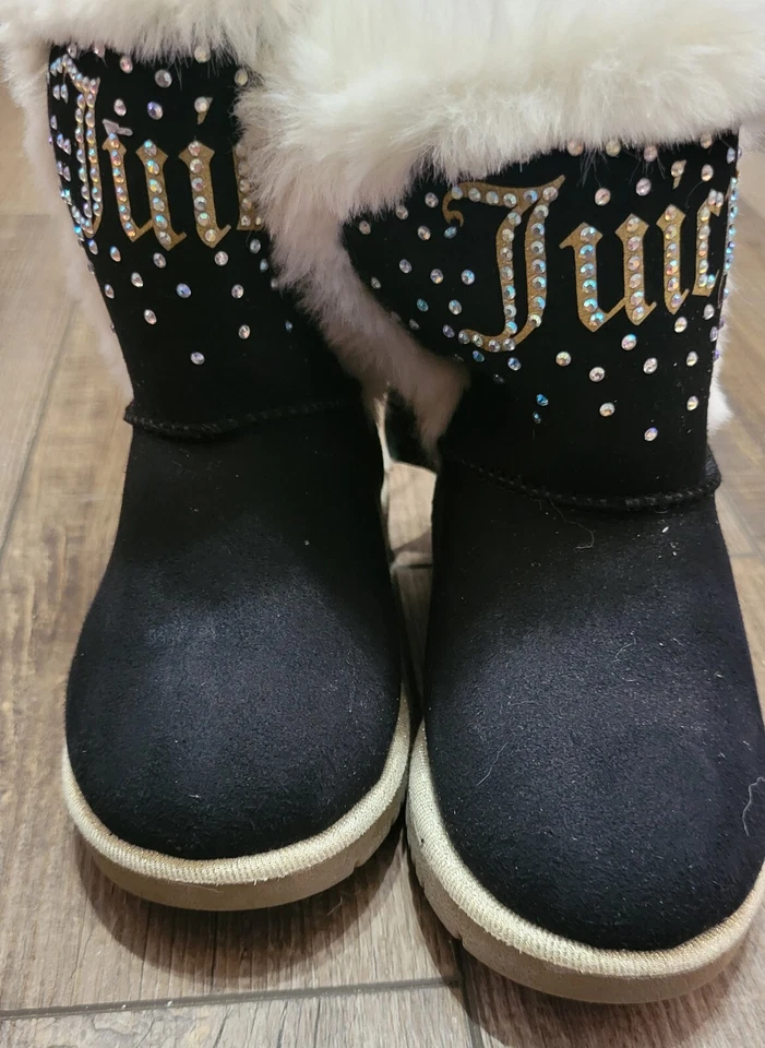 Juicy Couture Niñas Botines Zapatos Talla 11 M Lazo y Brillo Acento Negro Foto 3 de 4