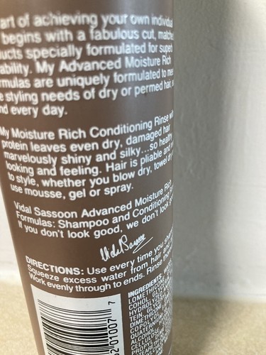 VTG 1987 VIDAL SASSOON 13.2 oz CONDITIONER Full BOTTLE M PROP 1980s - Picture 4 of 9