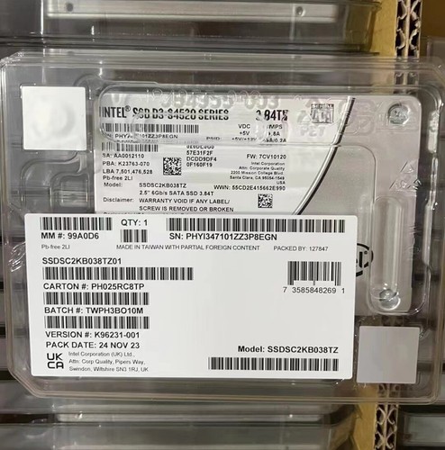 Intel D3 S4520 3.84TB SSD 2.5" SATA 3 6Gb/s Solid State Drive SSDSC2KB038TZ01 - Picture 1 of 2