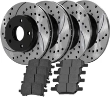 Autoshack Black Hat Drilled and Slotted Brake Rotors with Ceramic Pads Front and